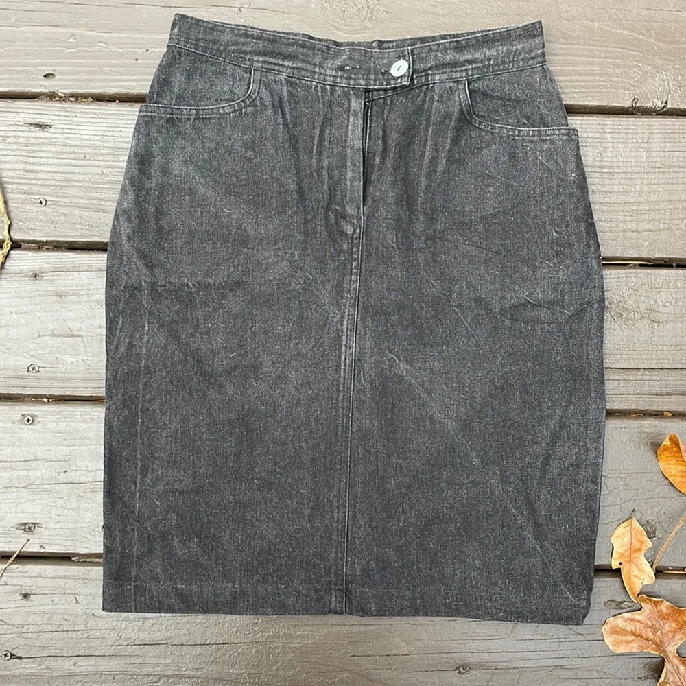 Vintage black denim knee length E. De Senneville skirt
